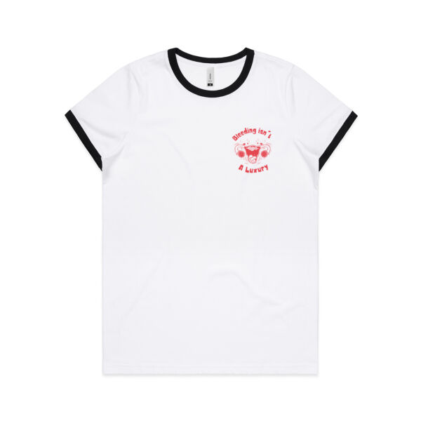 Bleeding isn't A luxury - small corner logo - Womens Ringer Tee Thumbnail