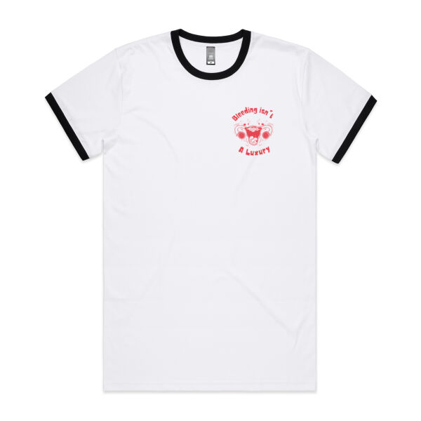 Bleeding isn't A luxury - small corner logo - Mens Ringer Tee Thumbnail