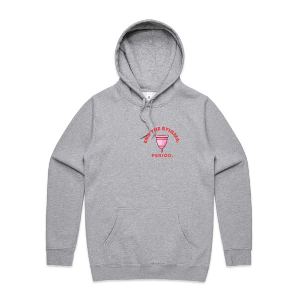 End period stigma - menstrual cup small logo - Mens Stencil Hoodie Thumbnail