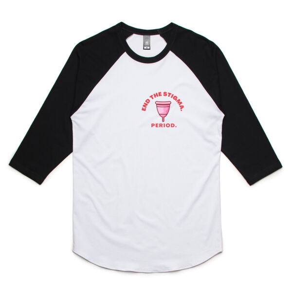 End period stigma - menstrual cup small logo - Mens Raglan Tee Thumbnail