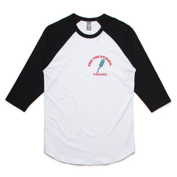 End period stigma - tampon small logo - Mens Raglan Tee Thumbnail