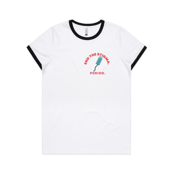 End period stigma - tampon small logo - Womens Ringer Tee Thumbnail